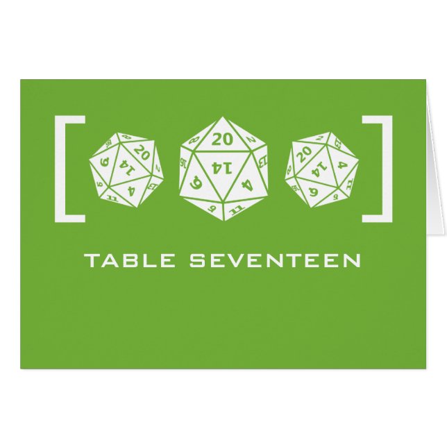Carte de numéro de table de jeu de dés Green D20 (Devant horizontal)