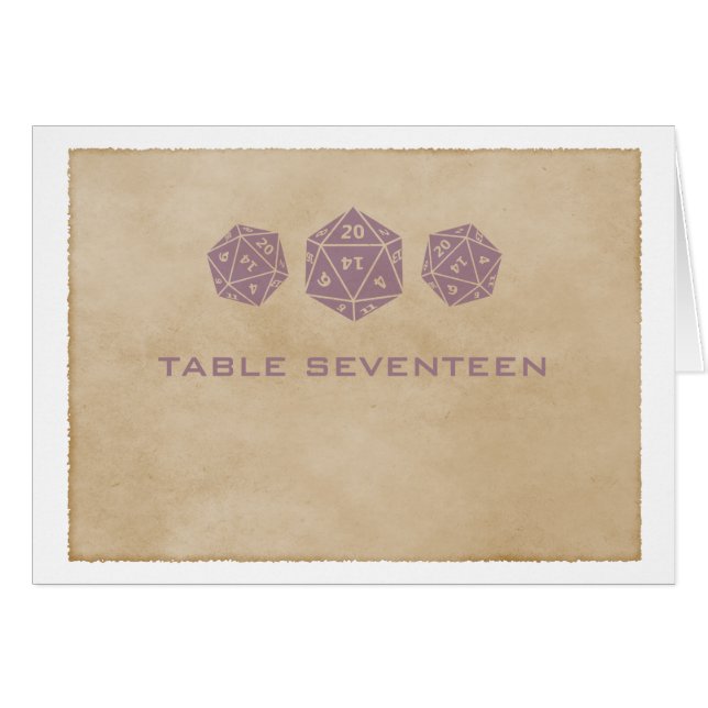 Carte de numéro de table de joueur de dés D20 Purp (Devant horizontal)