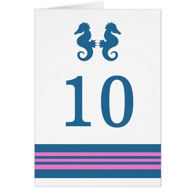 Carte de numéro de table de l'hippocampe bleu rose (Devant)