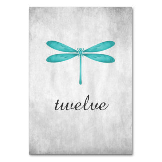 Carte de numéro de table de libellules turquoises