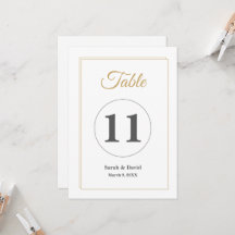 Carte de numéro de table de mariage à bordure doré