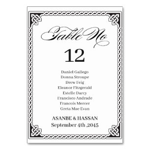 Carte de numéro de table de mariage à cadre celtiq