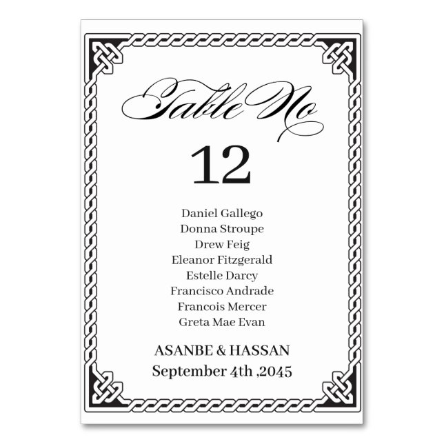 Carte de numéro de table de mariage à cadre celtiq (Par défaut)