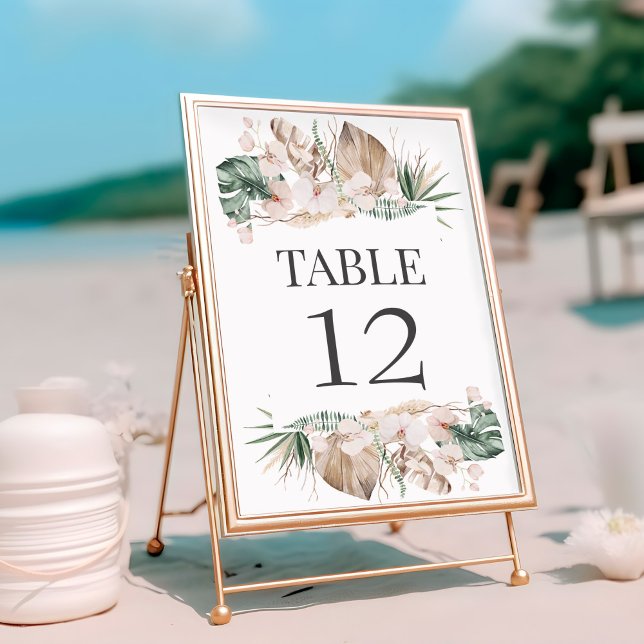 Carte de Numéro de Table de Mariage à l'Orchidée T (Tropical Orchid Wedding Table Number Card on a sunny beach)
