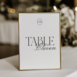 Carte de numéro de table de mariage à monogramme m