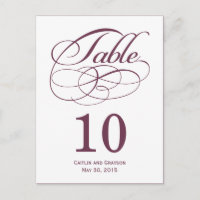 Carte de numéro de table de mariage à tourbillons