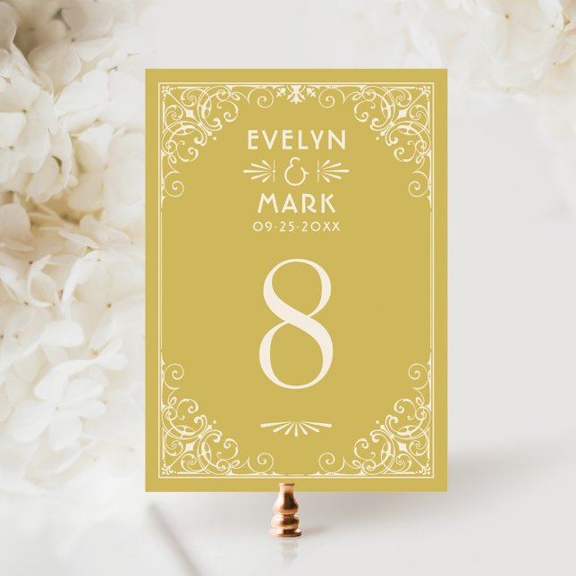 Carte de numéro de table de mariage Art Déco en or (Créateur téléchargé)
