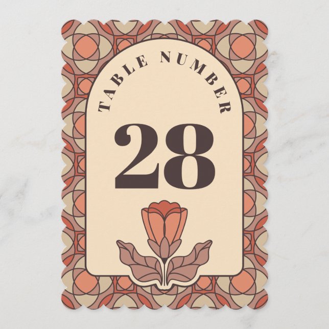 Carte de Numéro de Table de Mariage Art Nouveau Ré (Devant)