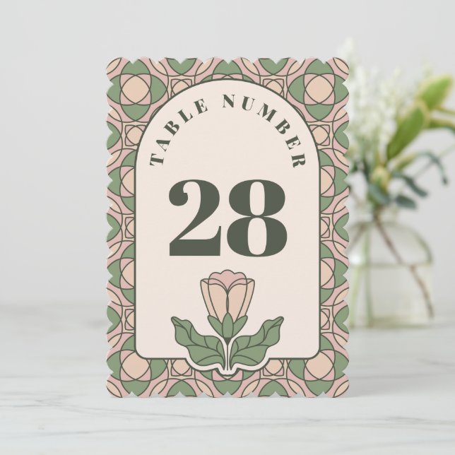 Carte de numéro de table de mariage Art Nouveau ve (Debout devant)