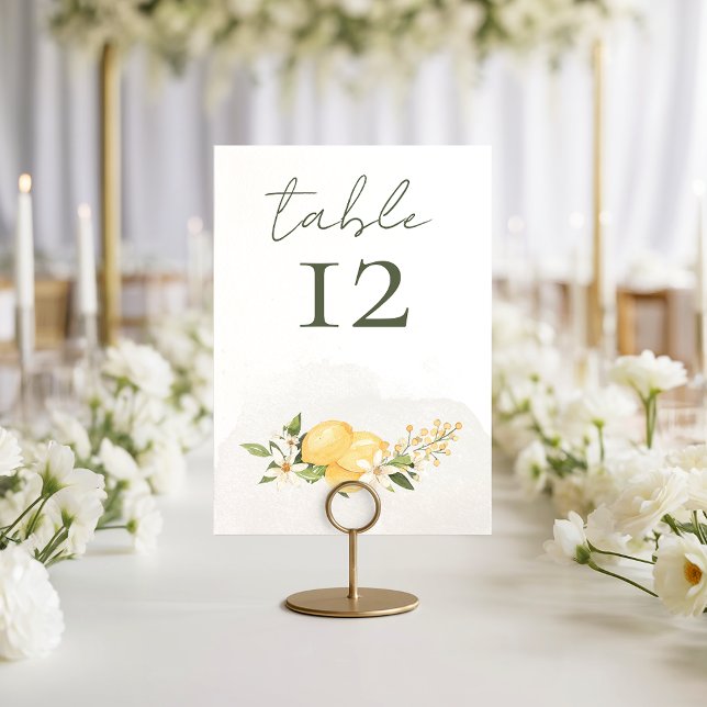 Carte de numéro de table de mariage au citron embr (Créateur téléchargé)