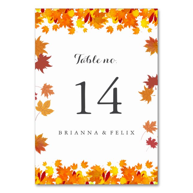 Carte de numéro de table de mariage aux feuilles d (Par défaut)