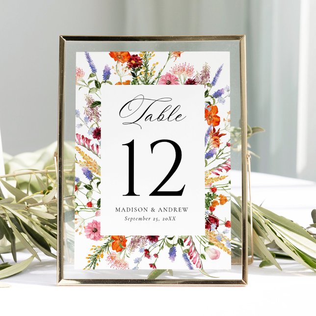 Carte de numéro de table de mariage aux fleurs sau (Créateur téléchargé)