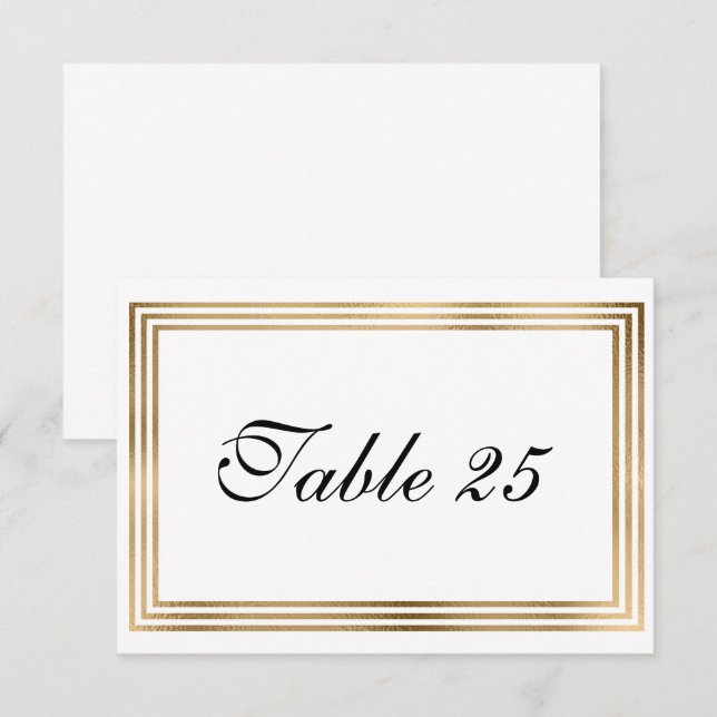Carte de numéro de table de mariage avec bordure e (Devant / Derrière)