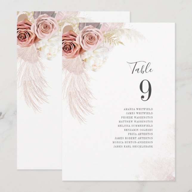 Carte de Numéro de Table de Mariage avec Herbe de  (Devant / Derrière)