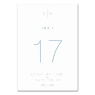 Carte de numéro de table de Mariage bleu blanc mod