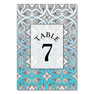 Carte de numéro de table de Mariage bleu Mandala