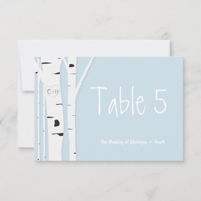 Carte de numéro de table de mariage bleue en bois  (Devant)
