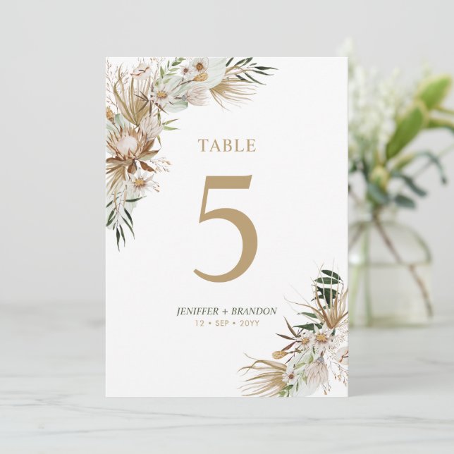 Carte de numéro de table de mariage bohème or et v (Debout devant)