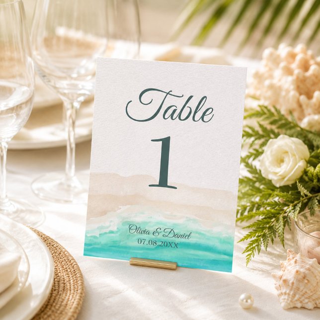 Carte de numéro de table de mariage bohème tropica (Boho Tropical Beach Wedding Table Number Card)