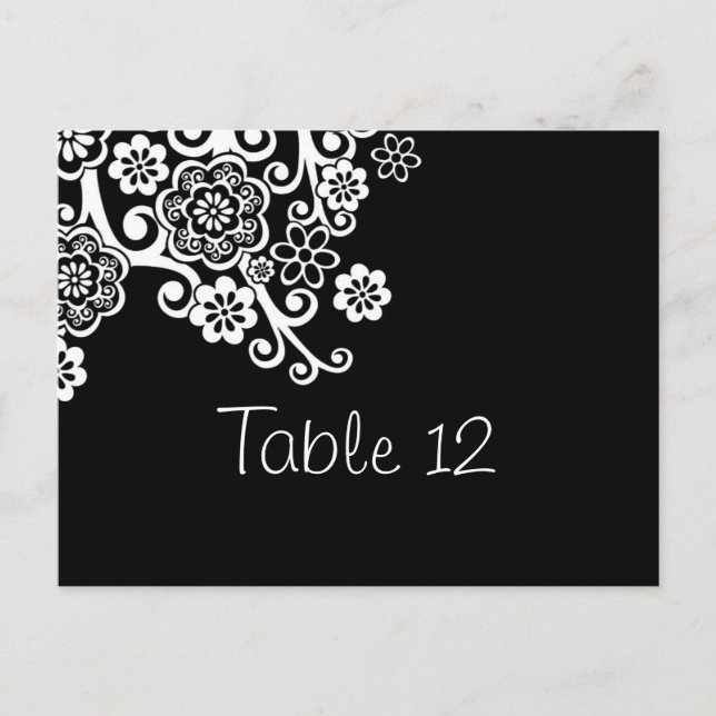 Carte de numéro de table de Mariage de fleurs noir (Devant)