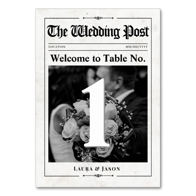 Carte de numéro de table de mariage de journal mod (Par défaut)