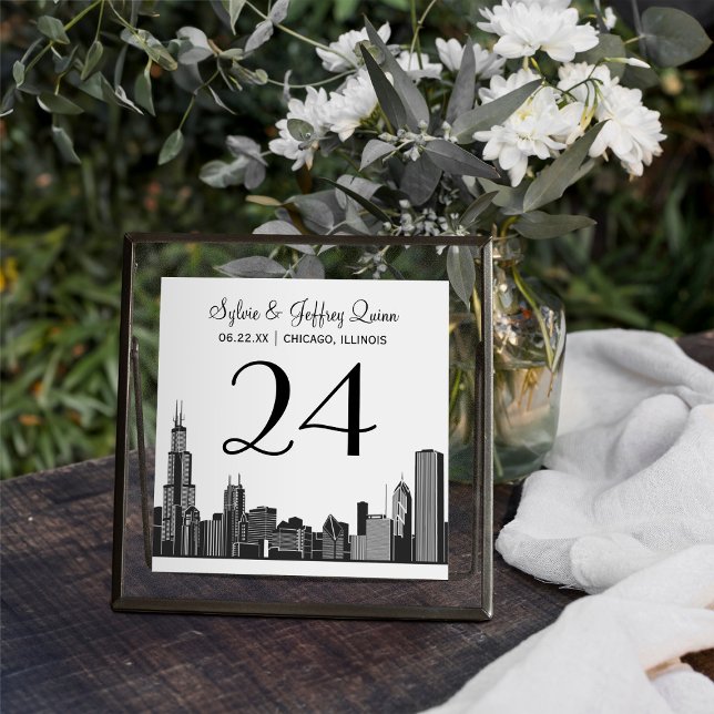 Carte de Numéro de Table de Mariage de la Skyline  (Créateur téléchargé)