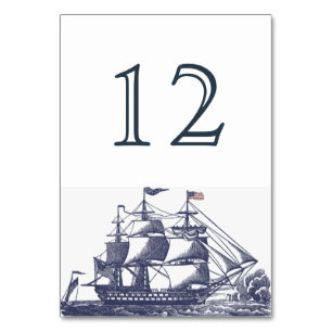 Carte de numéro de table de mariage de navire naut