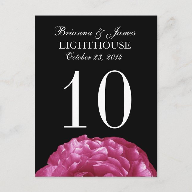 Carte de numéro de table de Mariage de Rose noir r (Devant)