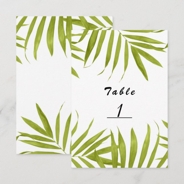 Carte de numéro de table de mariage d'été aux feui (Devant / Derrière)