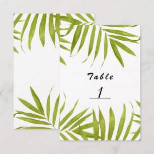 Carte de numéro de table de mariage d'été aux feui