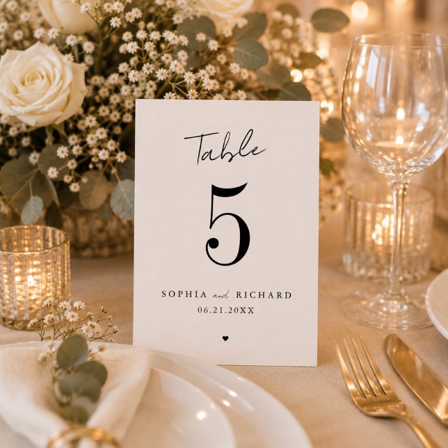 Carte de numéro de table de mariage élégante minim (Créateur téléchargé)