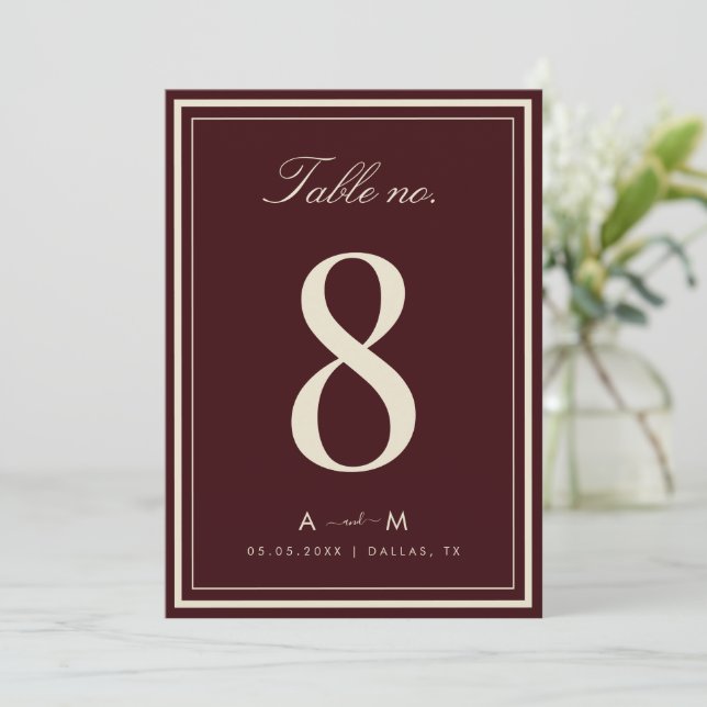 Carte de numéro de table de mariage élégante rouge (Debout devant)