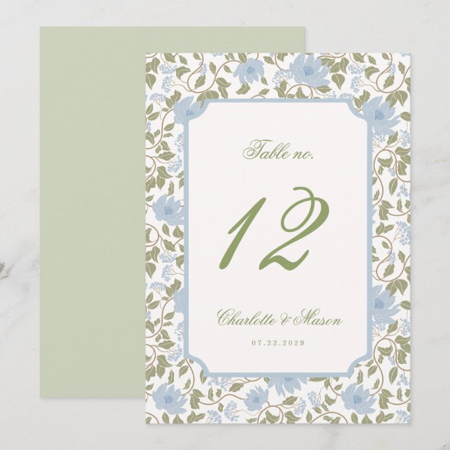 Carte de numéro de table de mariage en chintz flor (Devant / Derrière)