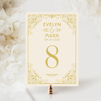 Carte de numéro de table de mariage en ivoire et o