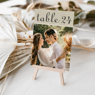 Carte de numéro de table de mariage en lin rustiqu