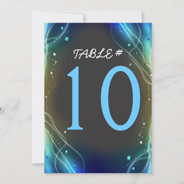 Carte de numéro de table de mariage Étoiles néon b (Devant)