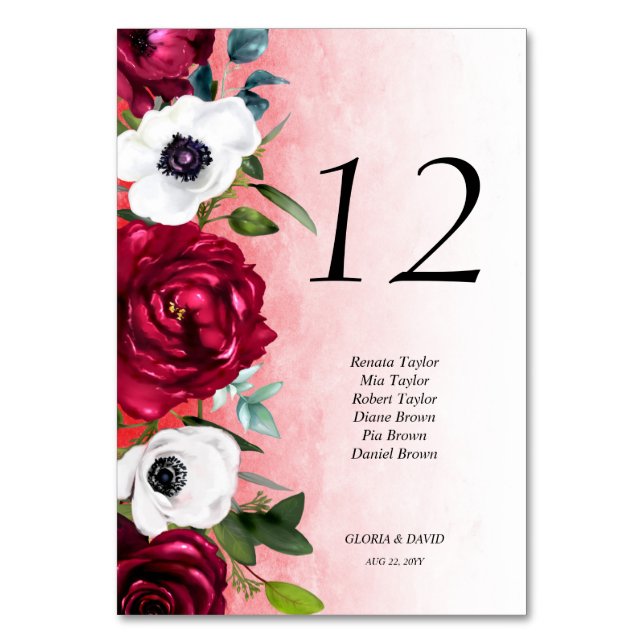 Carte de numéro de table de Mariage Floral blanc r (Par défaut)