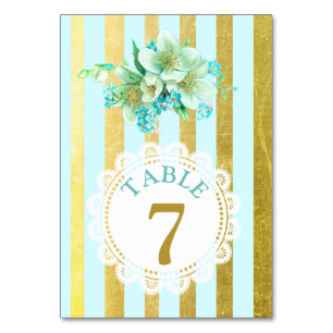 Carte de numéro de table de Mariage Floral Bleu et
