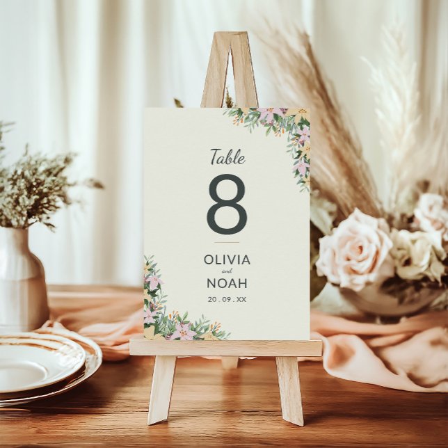 Carte de numéro de table de mariage floral bohème (Créateur téléchargé)