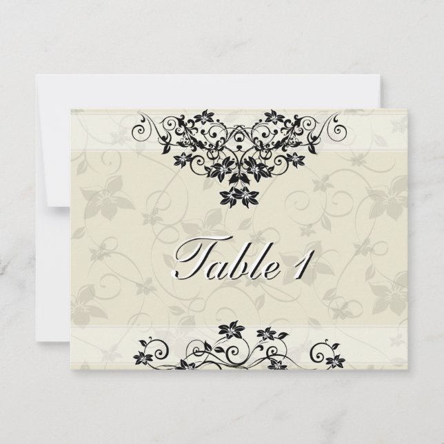 Carte de numéro de table de mariage - Floral noir  (Devant)