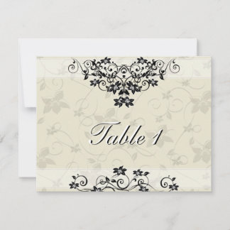 Carte de numéro de table de mariage - Floral noir