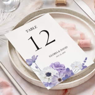 Carte de numéro de table de Mariage floral pourpre