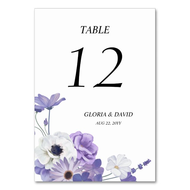 Carte de numéro de table de Mariage floral pourpre (Par défaut)