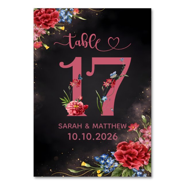 Carte de numéro de table de mariage floral rose 17 (Par défaut)
