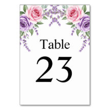 Carte de numéro de table de mariage floral rose la