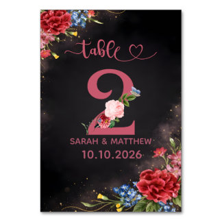 Carte de numéro de table de mariage floral rose nu