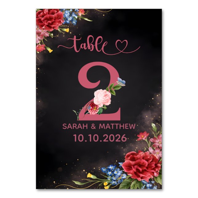 Carte de numéro de table de mariage floral rose nu (Par défaut)