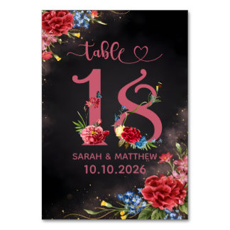 Carte de numéro de table de mariage floral rose nu