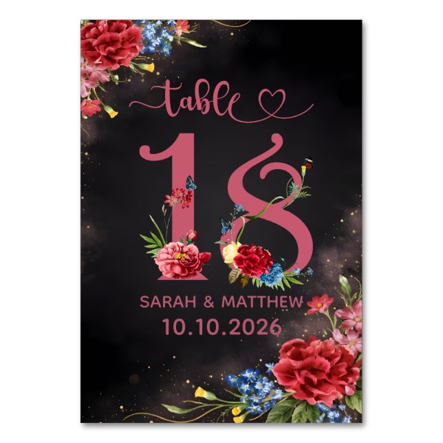Carte de numéro de table de mariage floral rose nu (Par défaut)