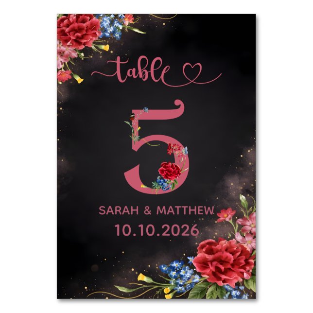 Carte de numéro de table de mariage floral rose pâ (Par défaut)